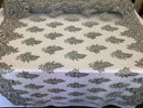 Floral Silver Embroidered Lace Fabric with Sequins - Fancy Embroidery Design Fabrics The The Yard