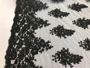 Floral Black Embroidered Lace Fabric with Sequins - Fancy Embroidery Design Fabric by The Yard