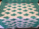 Floral Turquoise Embroidered Lace Fabric with Sequins Fancy Embroidery Design Fabrics By The Yard