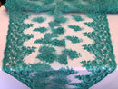 Floral Turquoise Embroidered Lace Fabric with Sequins Fancy Embroidery Design Fabrics By The Yard