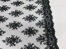 Floral Cluster Beads - Black - Embroidered Beaded Flower Design Fabric on Mesh