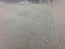 Floral Embroided Ivory  Lace Fabric with Sequins Fancy Embroidery Design Fabrics By The Yard
