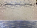 Floral Embroided Ivory  Lace Fabric with Sequins Fancy Embroidery Design Fabrics By The Yard