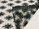 Floral Cluster Beads - Black - Embroidered Beaded Flower Design Fabric on Mesh