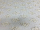 Floral Cluster Beads - Off White - Embroidered Beaded Flower Design Fabric on Mesh