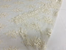 Floral Cluster Beads - Off White - Embroidered Beaded Flower Design Fabric on Mesh