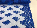 Floral Embroided Royal Blue Lace Fabric with Sequins Fancy Embroidery Design Fabricsby The Yard
