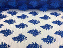 Floral Embroided Royal Blue Lace Fabric with Sequins Fancy Embroidery Design Fabricsby The Yard