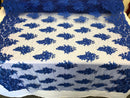 Floral Embroided Royal Blue Lace Fabric with Sequins Fancy Embroidery Design Fabricsby The Yard
