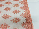 Floral Cluster Beads - Peach - Embroidered Beaded Flower Design Fabric on Mesh