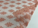Floral Cluster Beads - Peach - Embroidered Beaded Flower Design Fabric on Mesh