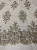 Floral Cluster Beads - Grey with Silver - Embroidered Beaded Flower Design Fabric on Mesh