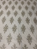 Floral Cluster Beads - Grey with Silver - Embroidered Beaded Flower Design Fabric on Mesh