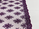 Floral Cluster Beads - Plum - Embroidered Beaded Flower Design Fabric on Mesh