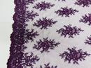 Floral Cluster Beads - Plum - Embroidered Beaded Flower Design Fabric on Mesh
