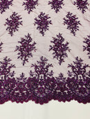 Floral Cluster Beads - Plum - Embroidered Beaded Flower Design Fabric on Mesh