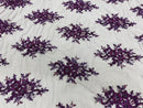 Floral Cluster Beads - Plum - Embroidered Beaded Flower Design Fabric on Mesh