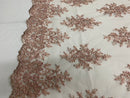 Floral Cluster Beads - Blush - Embroidered Beaded Flower Design Fabric on Mesh