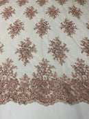 Floral Cluster Beads - Blush - Embroidered Beaded Flower Design Fabric on Mesh