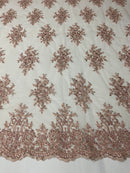 Floral Cluster Beads - Blush - Embroidered Beaded Flower Design Fabric on Mesh