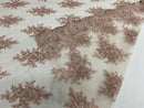 Floral Cluster Beads - Blush - Embroidered Beaded Flower Design Fabric on Mesh