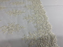 Floral Cluster Beads - Ivory - Embroidered Beaded Flower Design Fabric on Mesh