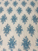 Floral Cluster Beads - Blue - Embroidered Beaded Flower Design Fabric on Mesh