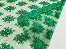 Floral Cluster Beads - Emerald Green - Embroidered Beaded Flower Design Fabric on Mesh