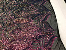 Iridescent Rainbow - 4 Way Stretch Embroidered Royalty Sequins Design Fabric By Yard
