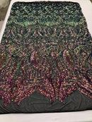 Iridescent Rainbow - 4 Way Stretch Embroidered Royalty Sequins Design Fabric By Yard