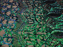 Iridescent Green - 4 Way Stretch Embroidered Royalty Sequins Design Fabric By Yard