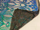 Damask Hearts Sequins - Iridescent Jade Green Blue - 4 Way Stretch Design Fancy Fabric On Mesh