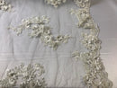 Floral - Off-White - 3D Beaded Embroidery Fabric with Rhinestones - Beautiful Design by The Yard