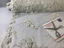 Floral - Off-White - 3D Beaded Embroidery Fabric with Rhinestones - Beautiful Design by The Yard