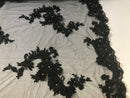 Floral - Black - 3D Beaded Embroidery Fabric with Rhinestones - Beautiful Design by The Yard