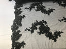Floral - Black - 3D Beaded Embroidery Fabric with Rhinestones - Beautiful Design by The Yard
