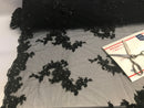 Floral - Black - 3D Beaded Embroidery Fabric with Rhinestones - Beautiful Design by The Yard