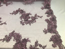 Floral - Mauve - 3D Beaded Embroidery Fabric with Rhinestones - Beautiful Design by The Yard