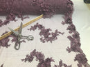 Floral - Mauve - 3D Beaded Embroidery Fabric with Rhinestones - Beautiful Design by The Yard