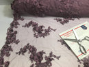 Floral - Mauve - 3D Beaded Embroidery Fabric with Rhinestones - Beautiful Design by The Yard