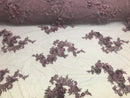 Floral - Mauve - 3D Beaded Embroidery Fabric with Rhinestones - Beautiful Design by The Yard