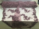 Floral - Mauve - 3D Beaded Embroidery Fabric with Rhinestones - Beautiful Design by The Yard