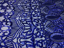 Fabric 4 Way Stretch By The Yard - Royal Sequins - Embroidered Mesh Design Fabric By The Yard