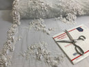 Floral - White - 3D Beaded Embroidery Fabric with Rhinestones - Beautiful Design by The Yard