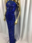 Fabric 4 Way Stretch By The Yard - Royal Sequins - Embroidered Mesh Design Fabric By The Yard
