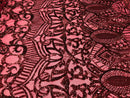 Fabric 4 Way Stretch By The Yard - Burgundy - Embroidered Mesh Fabric Sold By The Yard