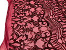 Fabric 4 Way Stretch By The Yard - Burgundy - Embroidered Mesh Fabric Sold By The Yard