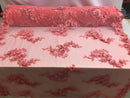 Floral - Coral Pink  - 3D Beaded Embroidery Fabric with Rhinestones - Beautiful Design by The Yard