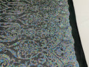 Damask Decor Sequins - Iridescent Silver on Black Mesh - 4 Way Stretch Design High Quality Fabric