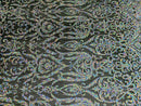 Damask Decor Sequins - Iridescent Silver on Black Mesh - 4 Way Stretch Design High Quality Fabric